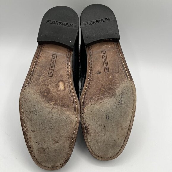 Florsheim Mens 11.5 D Bowman Black Cognac Leather Tassel Weave Loafers Timeless - Picture 11 of 12